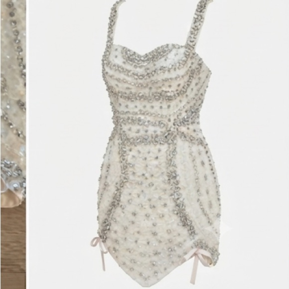 Embellished Ivory Beaded Mini Dress - Picture 2 of 5